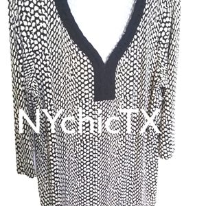 Dana Buchman Blouse abstract  print, black and cream (tan) women's sz L rn#73277